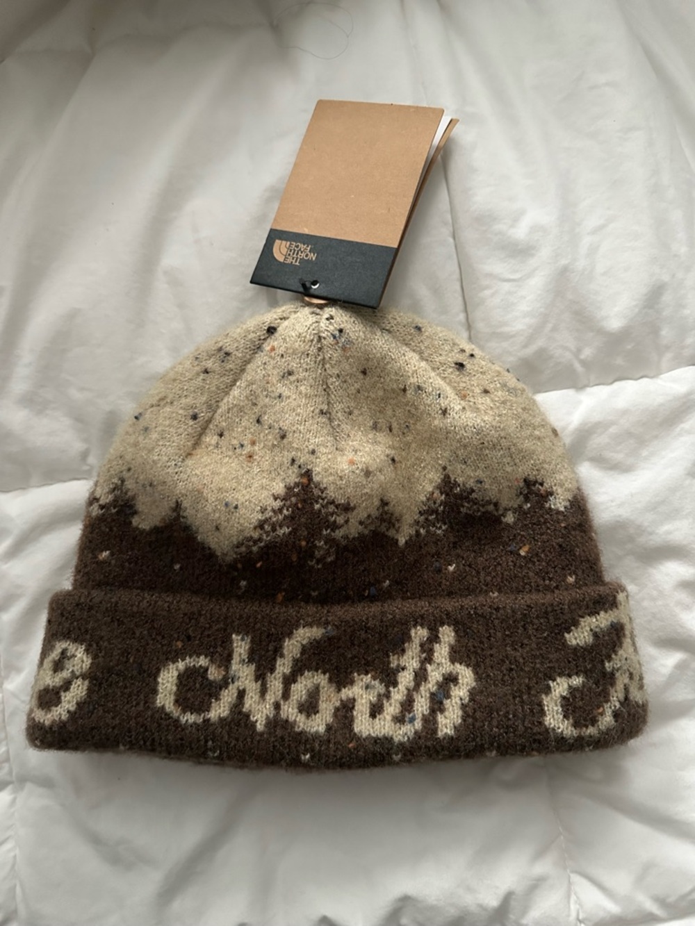The North Face Brown & Cream Patterned Knit Cuffed Beanie